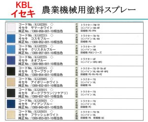 KBL農業機械用塗料スプレー（イセキ）[ColSpKBL-I]｜修理・メンテナンス